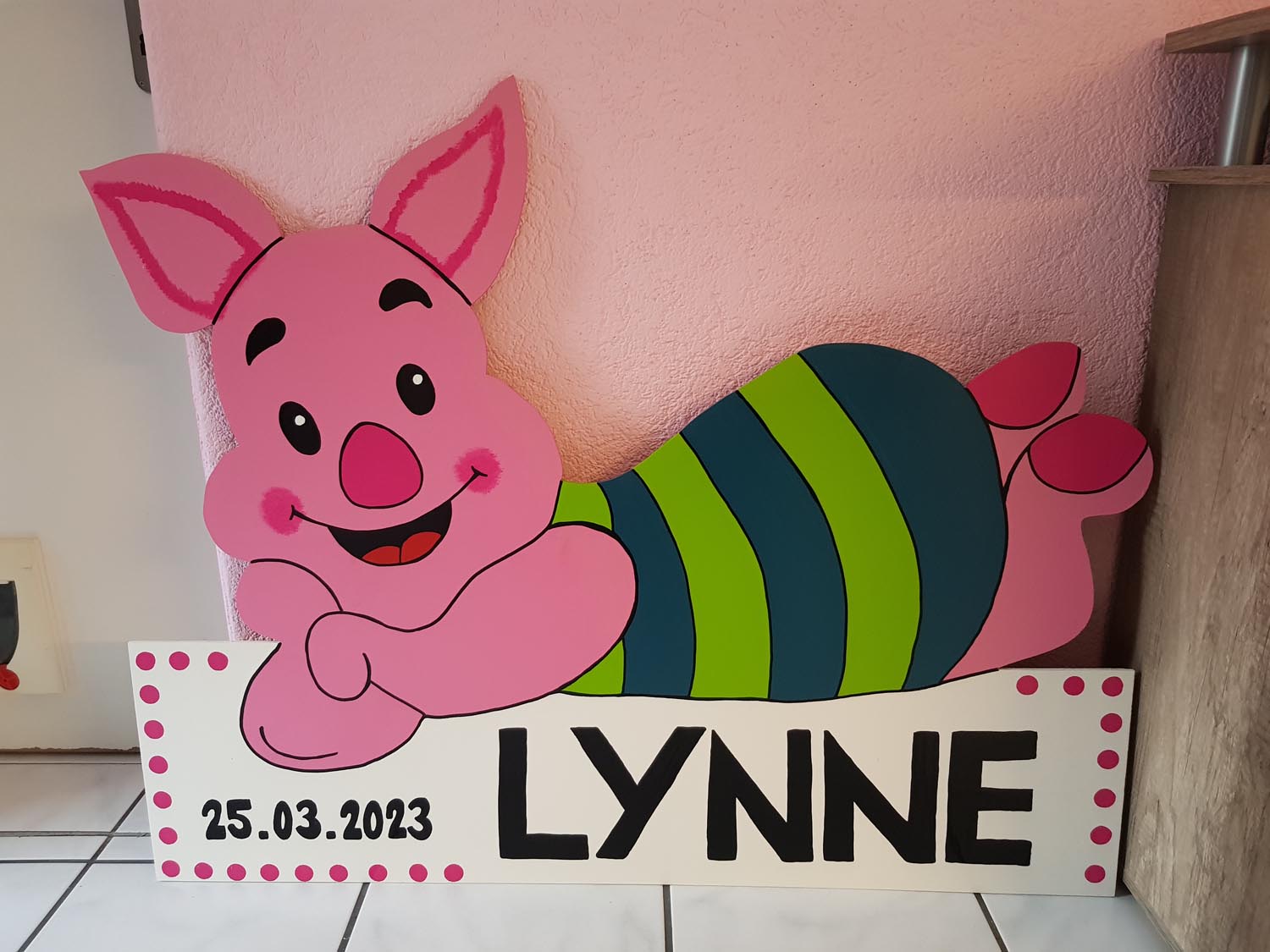 Handgemachte Geburtstafel aus Bern - Schwein, Säuli