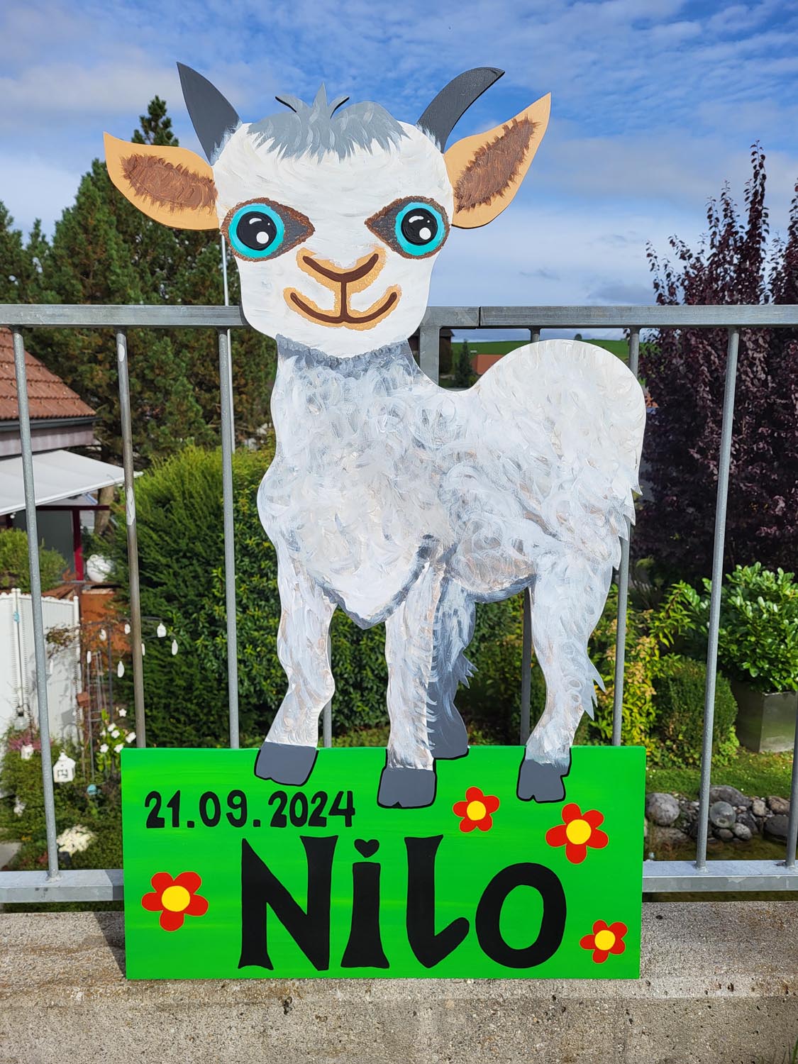 Handgemachte Geburtstafel aus Bern - Ziege, Geiss