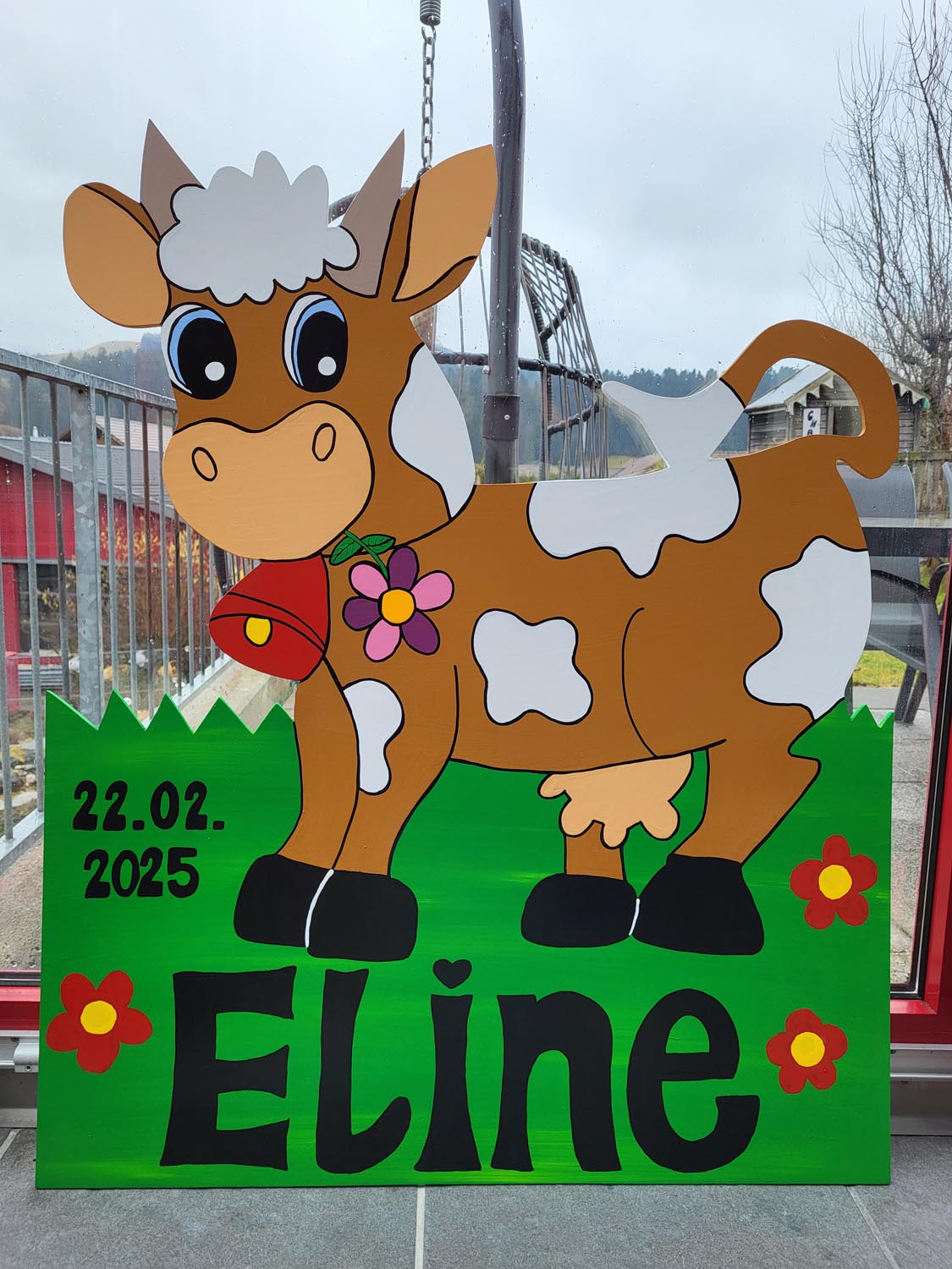 Handgemachte Geburtstafel aus Bern - Kuh