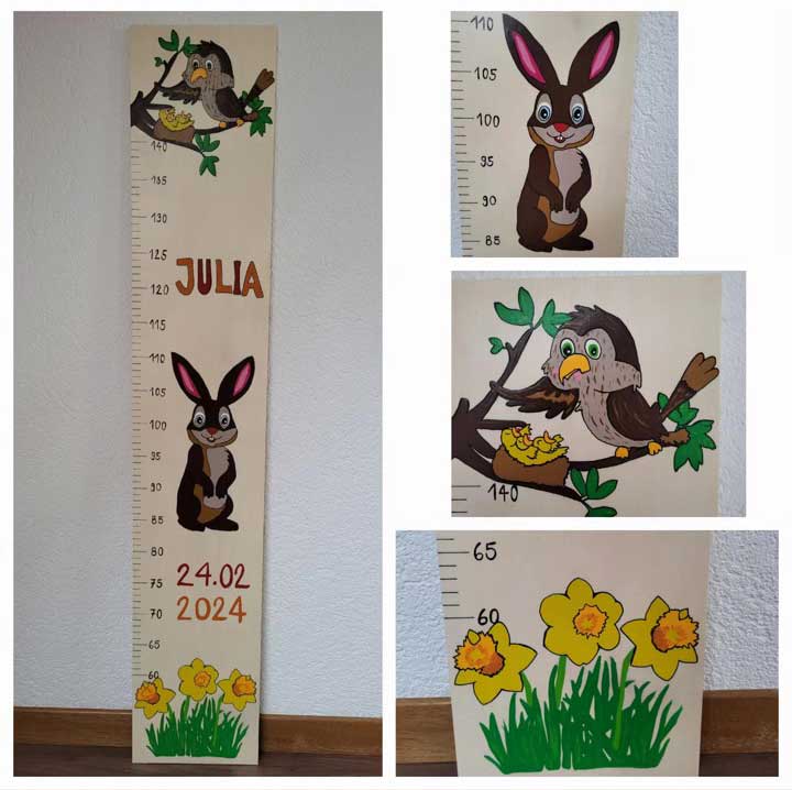 Handgemachte Kindermesslatten aus Bern - Hase und Vogel