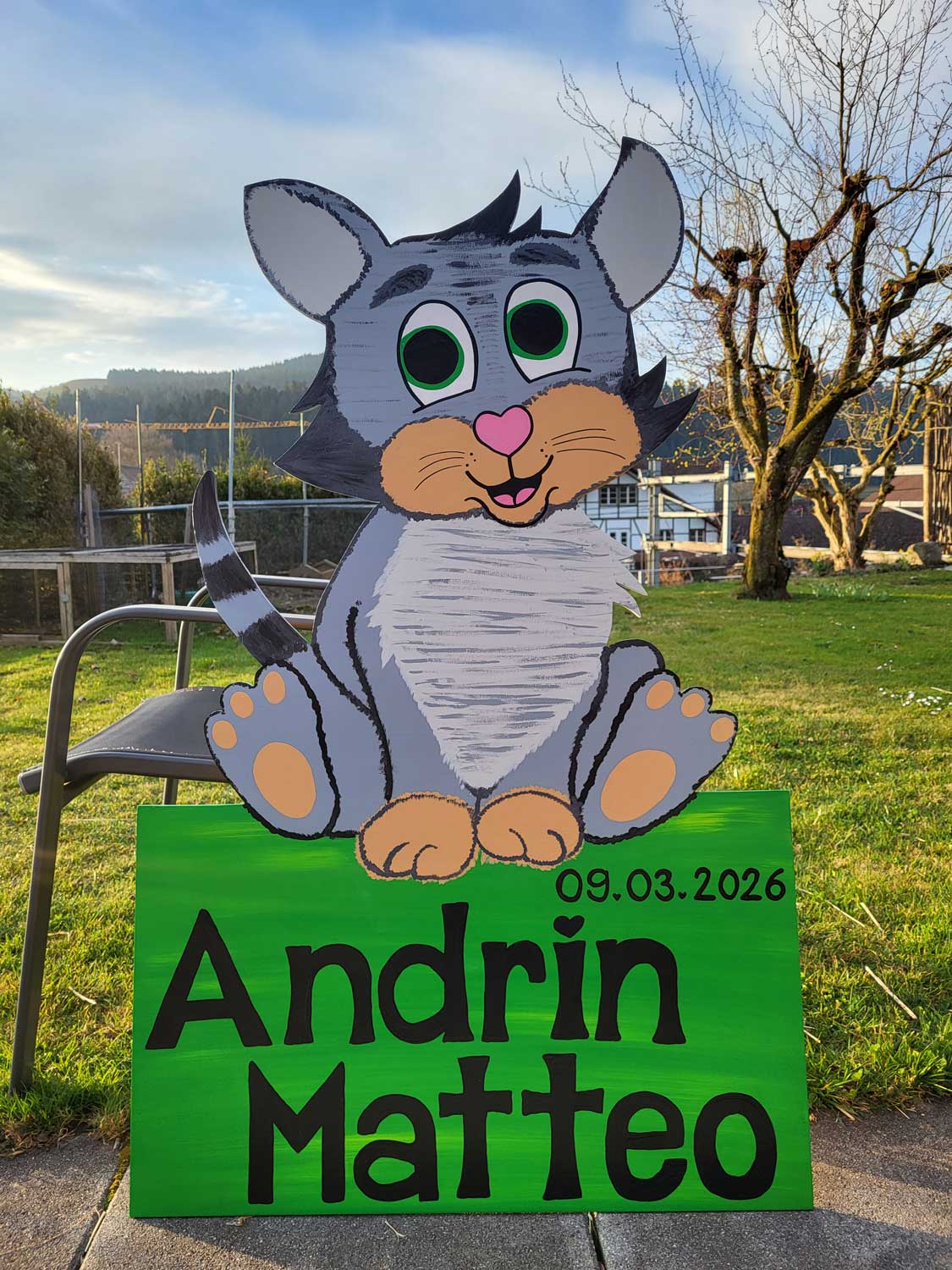 Handgemachte Geburtstafel aus Bern - Katze